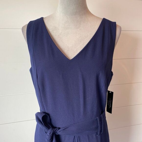 Tahari Womens Sleeveless Belted Split Leg Jumpsuit Solid Navy Size 10 - Picture 4 of 14